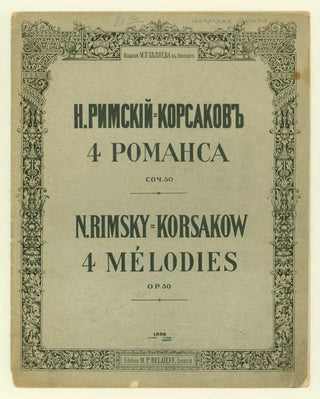 Rimsky-Korsakow, Nikolai. (1844–1908) 4 Romances, op. 50 - INSCRIBED TO LIBRETTIST VLADIMIR BELSKY