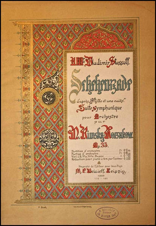 Rimsky-Korsakow, Nikolai. (1844-1908) [Dushkin, Samuel. (1891-1976)] Scheherazade d'Apres 'Mille et Une Nuits', Op. 35 - Full Score from the Library of Samuel Dushkin