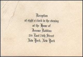 Robbins, Jerome. (1918-1998) Printed Dinner Invitation