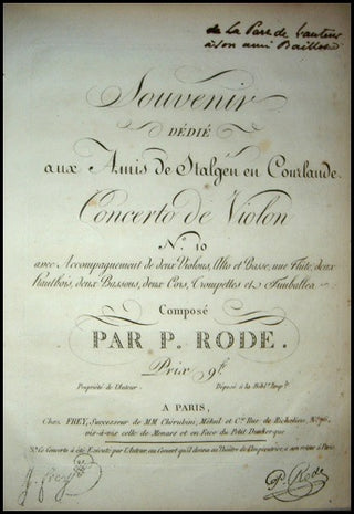 Rode, Pierre. (1774-1830) [Baillot, Pierre. (1771-1842)] Complete Violin Concerti, Inscribed by Rode to Baillot