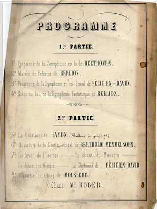 [Music in Paris] [Berlioz, Hector. (1803-1869)] [David, Félicien. (1810-1876)] [Roger, Gustave-Hippolyte. (1815–1879)] Concert Program