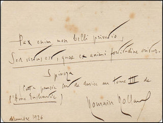 [Literature &amp; Visual Arts] Rolland, Romain. (1866 - 1944) Autograph Signed Quotation