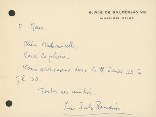 Romains, Jules. (1885–1972) "I am prepared to accept conditions significantly inferior to the sort I have become accustomed to, though somewhat better than those you have proposed" - Collection of Letters Concerning a Speaking Tour in Italy