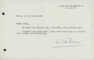 Romains, Jules. (1885–1972) "I am prepared to accept conditions significantly inferior to the sort I have become accustomed to, though somewhat better than those you have proposed" - Collection of Letters Concerning a Speaking Tour in Italy