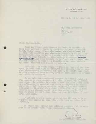 Romains, Jules. (1885–1972) "I am prepared to accept conditions significantly inferior to the sort I have become accustomed to, though somewhat better than those you have proposed" - Collection of Letters Concerning a Speaking Tour in Italy