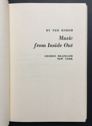 Rorem, Ned. (b. 1923) Music from Inside Out - SIGNED