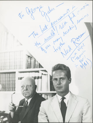 Rorem, Ned. (b. 1923) [Thomson, Virgil. (1896–1989)] Signed Photograph with Virgil Thomson, inscribed to "The best percussionist in the world!"