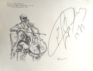 [Violinists & Cellists] Rostropovich, Mstislav. (1927–2007) Original Signed Portrait Drawing "Rostropovich Playing J. S. Bach's Suite No 5."