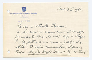 Rota, Nino. (1911–1979) Autograph Letter Signed