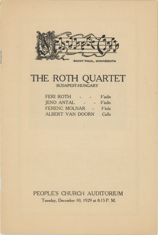 Roth Quartet. (1922–1969) Concert Program