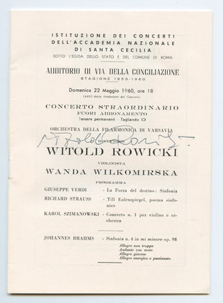 Rowicki, Witold. (1914–1989) Signed Program