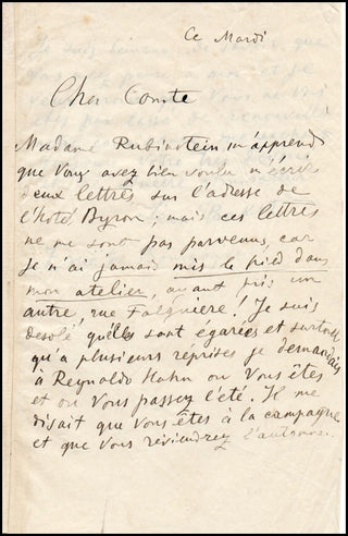 Bakst, Léon. (1866–1924) Autograph Letter mentioning Ida Rubinstein