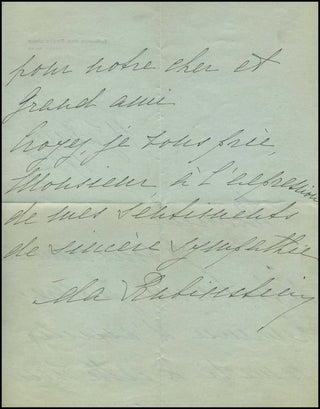 [Ravel, Maurice. (1875-1937)] Rubinstein, Ida. (1885 - 1960) Autograph Letter to Roland-Manuel after the death of Ravel