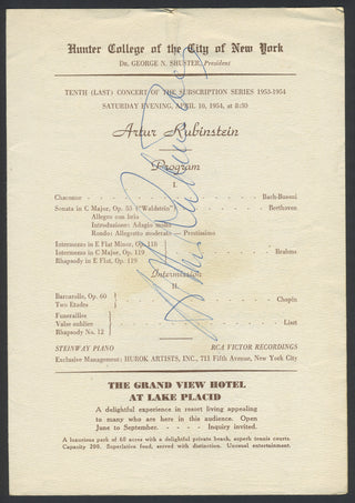 Rubinstein, Arthur. (1887–1982) Signed Program