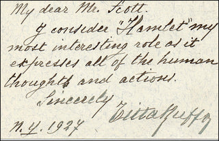 Ruffo, Titta. (1877 - 1953) Interesting Autograph Note