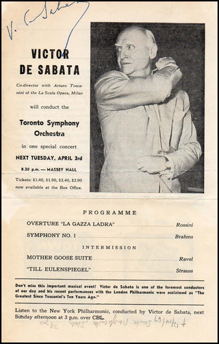 Sabata, Victor de. (1892 - 1967) Signed Program Photograph