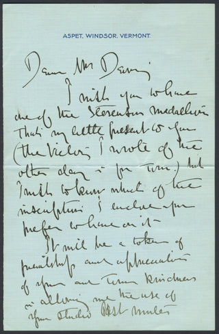 Saint-Gaudens, Augustus. (1848-1907) Autograph Letter