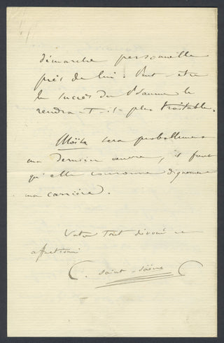 Saint-Saëns, Camille. (1835–1921) [Klein, Herman. (1856–1934)] Autograph Letter about "The Promised Land"