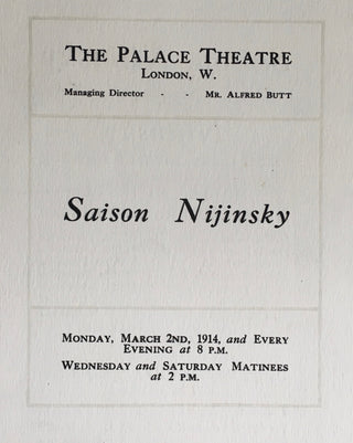 Nijinsky, Waslaw. (1889-1950) Original 1914 "Saison Nijinsky" Program