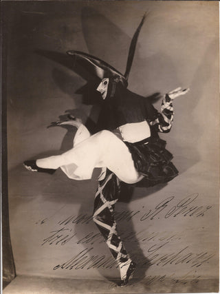 Sakharoff, Alexandre. (1886–1963) [Studio Iris] Signed Photograph of the dancer in a Commedia dell’Arte-style costume, Paris, ca. 1935