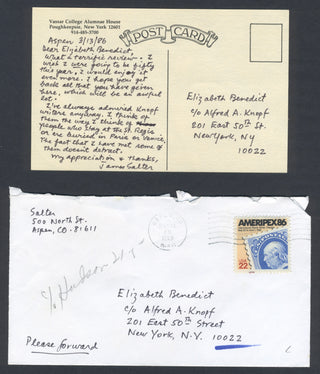 Salter, James. (1925–2015) Typed Letter Signed about Judaism, with an Autograph Postcard