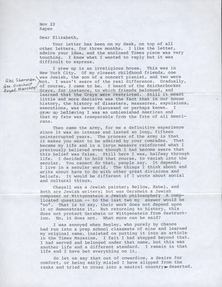 Salter, James. (1925–2015) Typed Letter Signed about Judaism, with an Autograph Postcard