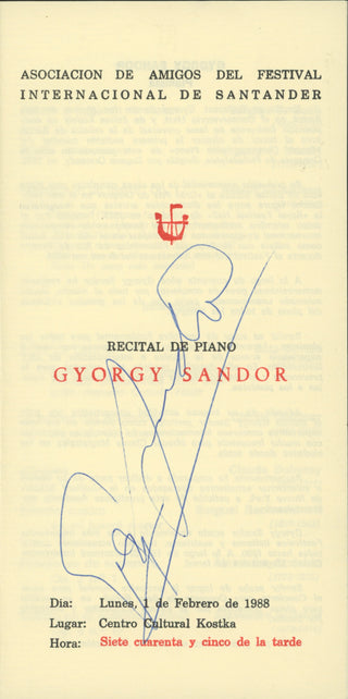 Sándor, György. (1912–2005) Signed Recital Program from the 1988 Festival Internacional de Santander