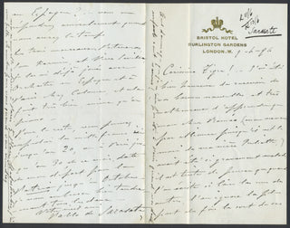 Sarasate, Pablo de. (1844–1908) Autograph Letter to Fritz Simrock