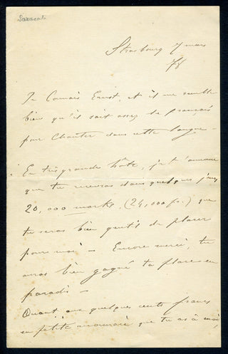 Sarasate, Pablo de. (1844–1908) Autograph Letter