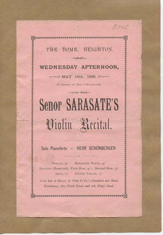 Sarasate, Pablo de. (1844–1908) 1888 Concert Program