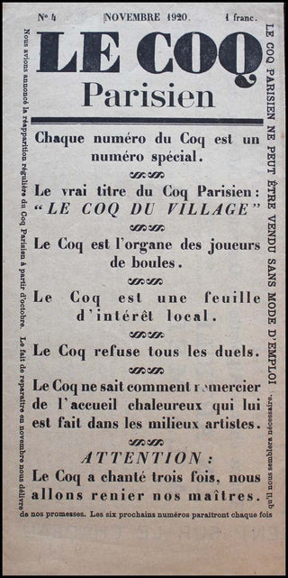 [Satie, Erik. (1866–1925)] [Cocteau, Jean. (1889–1963)] Le Coq - Issue 4