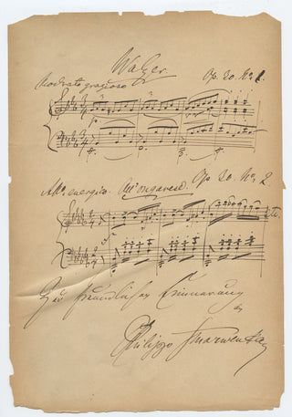 Scharwenka, Franz Xaver. (1850–1924) & Scharwenka, Ludwig Philipp. (1847–1917) Autograph Musical Quotations Signed