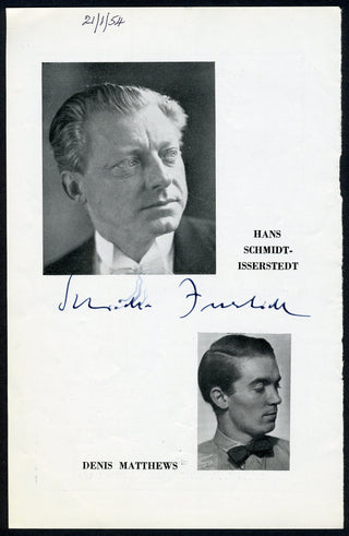 Schmidt-Isserstedt, Hans. (1900–1973) Signed Program Photograph