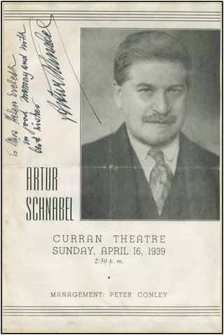 Schnabel, Artur. (1882-1951) Signed Program Photograph