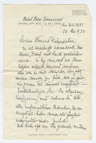 Schnabel, Artur. (1882–1951) & Schnabel, Therese, née Behr. (1876–1959) Collection of Autograph Letters to Hans-Erich Riebensahm