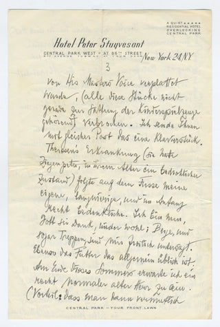 Schnabel, Artur. (1882–1951) & Schnabel, Therese, née Behr. (1876–1959) Collection of Autograph Letters to Hans-Erich Riebensahm