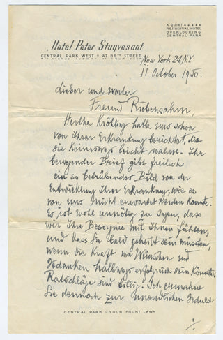 Schnabel, Artur. (1882–1951) & Schnabel, Therese, née Behr. (1876–1959) Collection of Autograph Letters to Hans-Erich Riebensahm