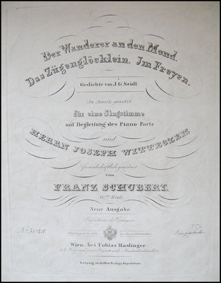 Schubert, Franz. (1797–1828) (D 870, 871, 880) Der Wanderer an den Mond. Das Zügenglöcklein. Im Freyen. Gedichte von J. G. Seidl. ... für eine Singstimme mit Begleitung des Pianoforte. 80tes Werk.