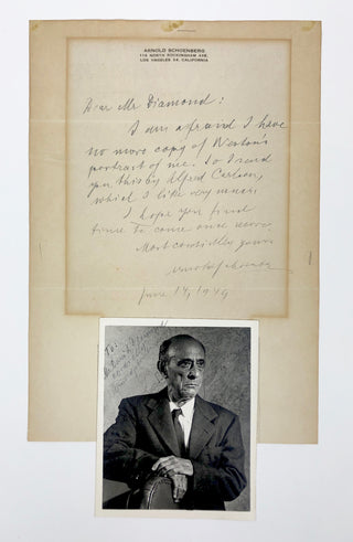 Schoenberg, Arnold. (1874–1951) [Diamond, David. (1915–2005)] Autograph Letter Signed, with Signed Photograph to DAVID DIAMOND