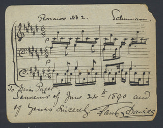 Davies, Fanny. (1861–1934)  [Schumann, Robert. (1810–1856)]  Romance no. 2 - Autograph Musical Quotation