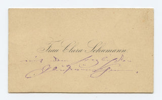 Schumann, Clara. (1819–1896) Inscribed Visiting Card