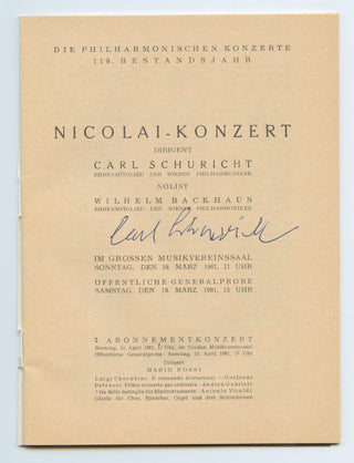 Schuricht, Carl. (1880–1967) Signed Program