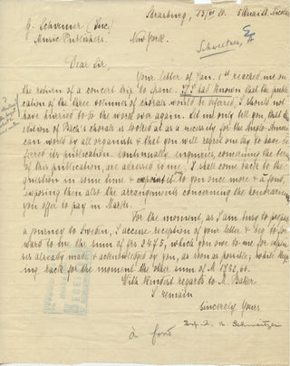 Schweitzer, Albert. (1875–1965) "...that you will regret one day to have deferred its publication" – Autograph letter and secretarial letter, both signed