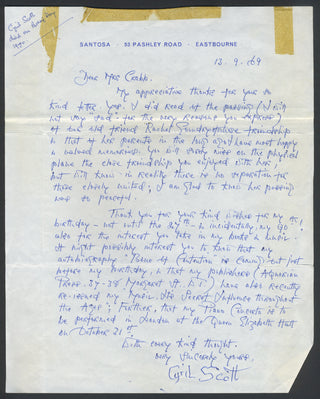 Scott, Cyril. (1879–1970) Signed Letter at the approach of his 90th birthday