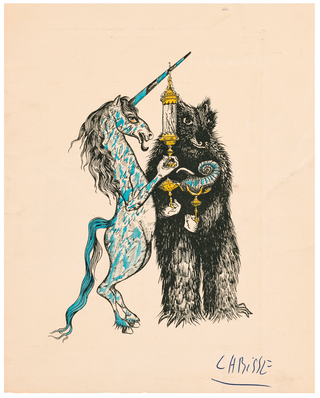 [Jeanmaire, Renée Marcelle "Zizi". (1924 - 2020)] Labisse, Félix. (1905–1982) Hand-Colored Etching from 'Le Sorcier des familles' – Signed and Inscribed with Holiday Greetings to Zizi Jeanmaire.