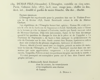 [Bernhardt, Sarah. (1844–1923)] Dumas, Alexandre. (fils, 1824–1895) L'Étrangère - SIGNED PRESENTATION COPY TO SARAH BERNHARDT