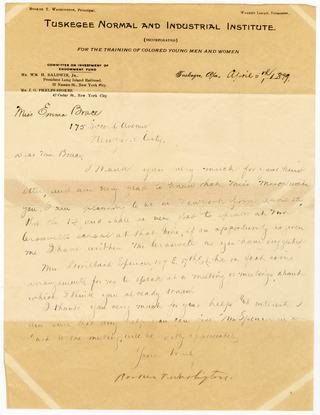 Washington, Booker T. (1856–1915) Signed 1899 Letter