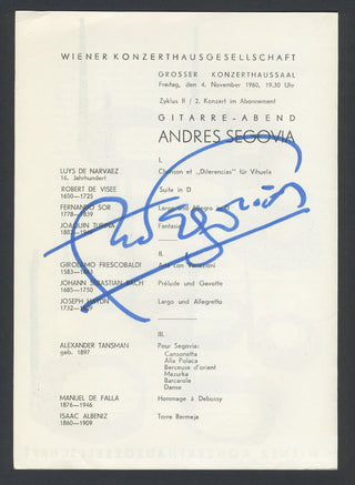 Segovia, Andrés. (1893–1987) Signed Program