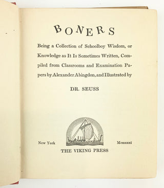 Seuss, Dr. (1904–1991) Boners – First Edition, with illustrations by Dr. Seuss