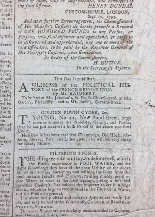 [Shakespeare, William. (1564–1616)] Kemble, John Philip. (1757–1823) Henry V at the Theatre Royal Haymarket - 1793 Front Page of the Times of London